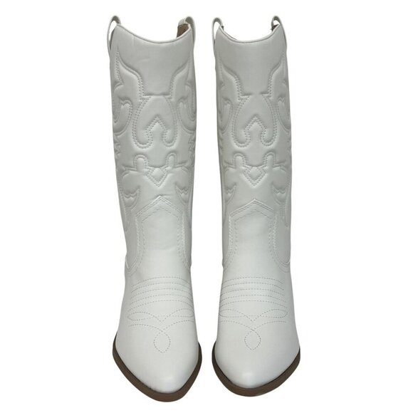 SODA / Reno / White /  Embroidered / Western Cowboy Boots /  With Low Block Heel - Picture 5 of 12